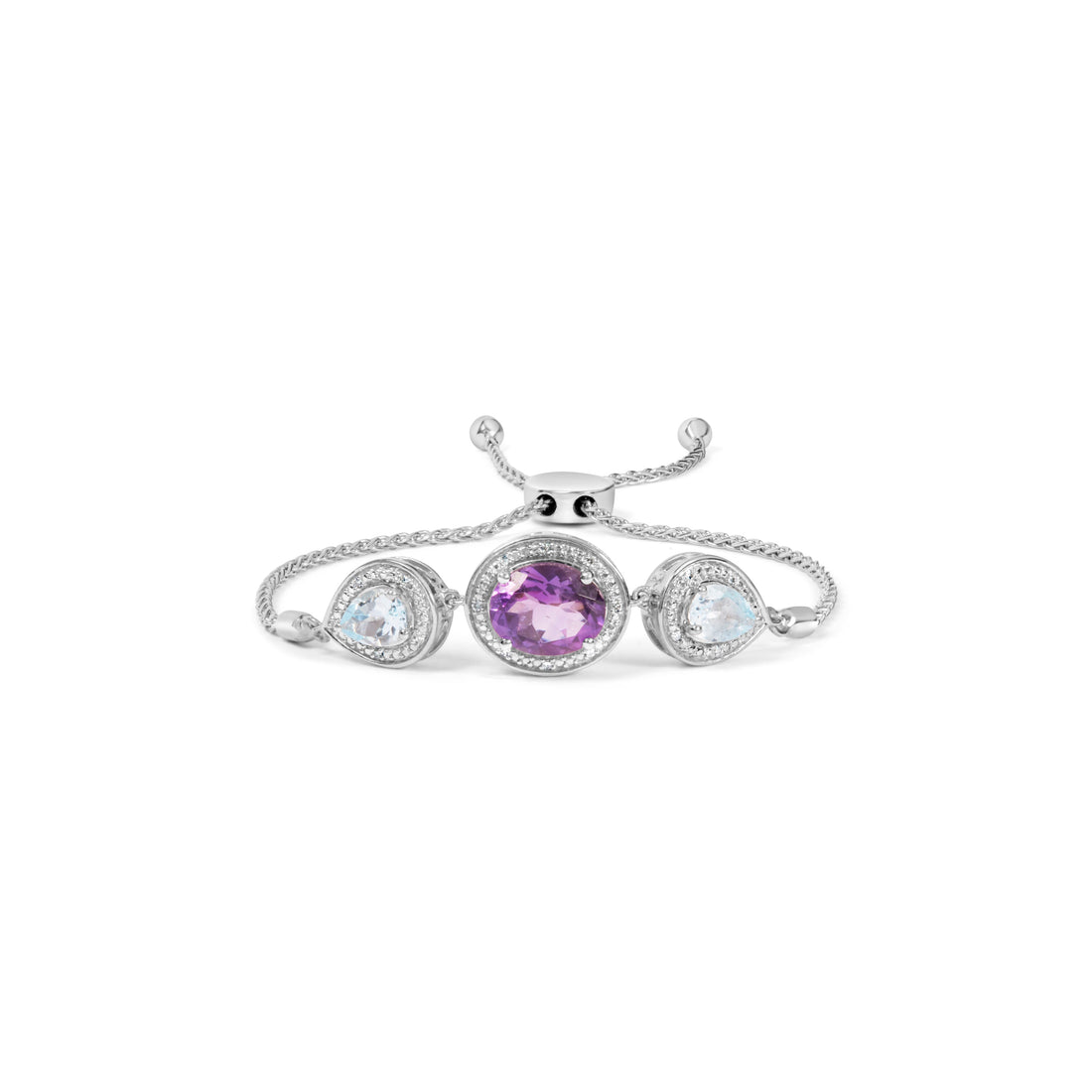 .925 Sterling Silver Oval Amethyst and Pear Blue Topaz with Diamond Accent Lariat 4â€-10â€ Adjustable Bolo Bracelet (H-I Color, SI1-SI2 Clarity) by Bids.com