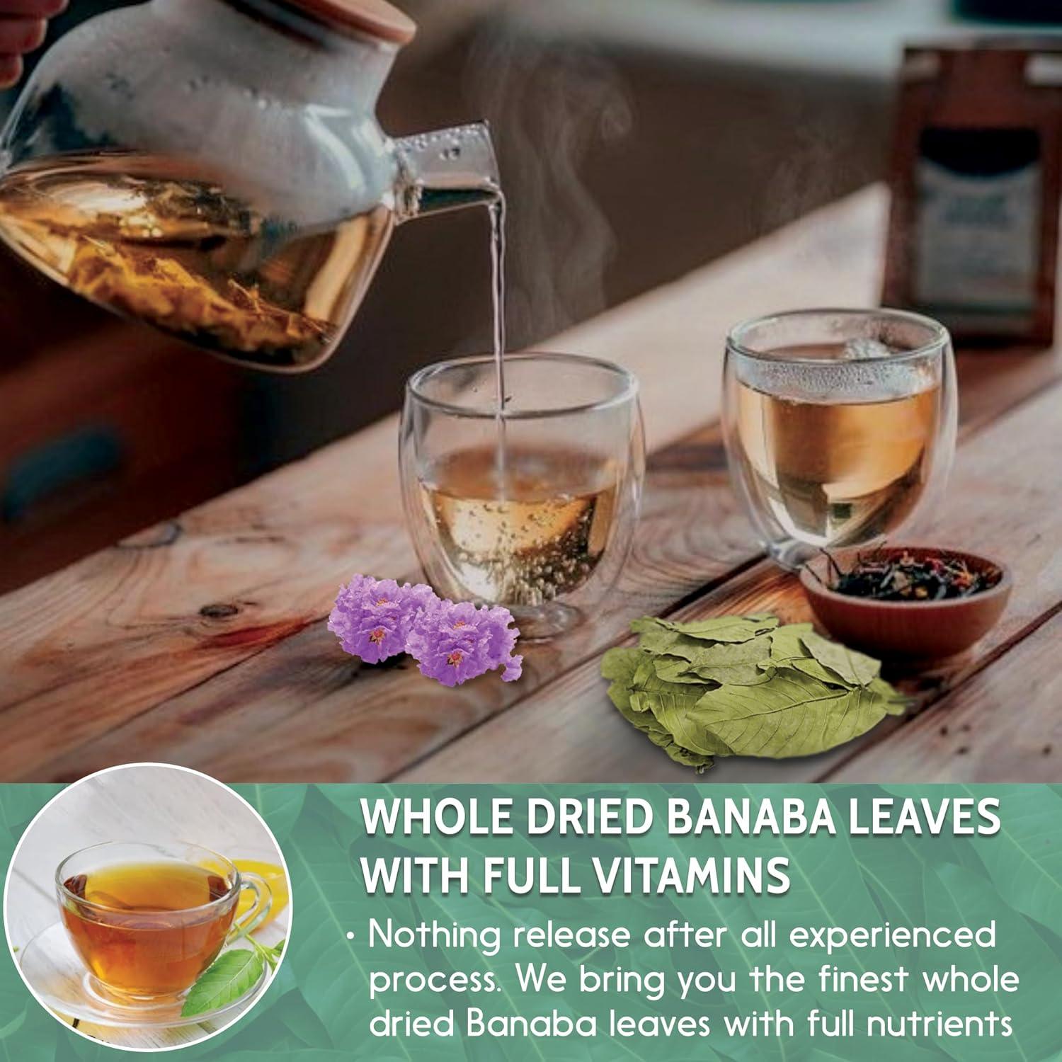 Natural Banaba Dried Leaves, Tea Bags, Powder, Whole Banaba Leaves, 100% Pure Dried Banaba Leaves, Banaba Leaf Tea, No Additives, No Caffeine, Vegan by FreshDrinkUS - Natural and Premium Herbal Tea