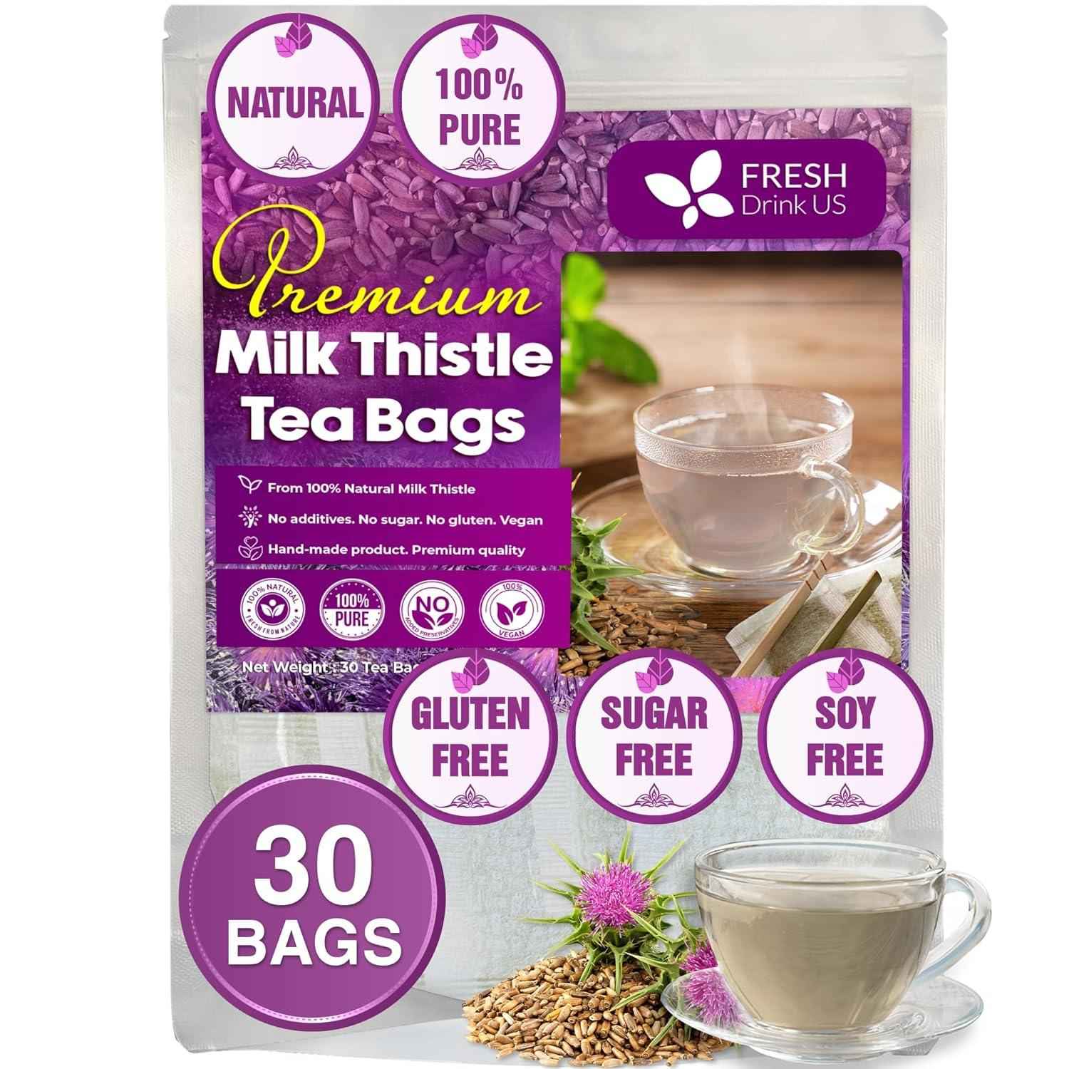 Premium Milk Thistle Tea Bags, 100% Natural &amp; Pure from Milk Thistle Seeds. Milk Thistle Seed Herbal Tea. Milk Thistle Seed Tea. Made with Natural Material Tea Bags. No Sugar, No Caffeine, No Gluten, Vegan.