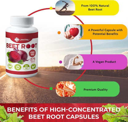Beet Root Extract Capsules No Gluten, No Sugar, Vegan Capsules, High Concentrated Herbal Beet Root Extract. by FreshDrinkUS - Natural and Premium Herbal Tea
