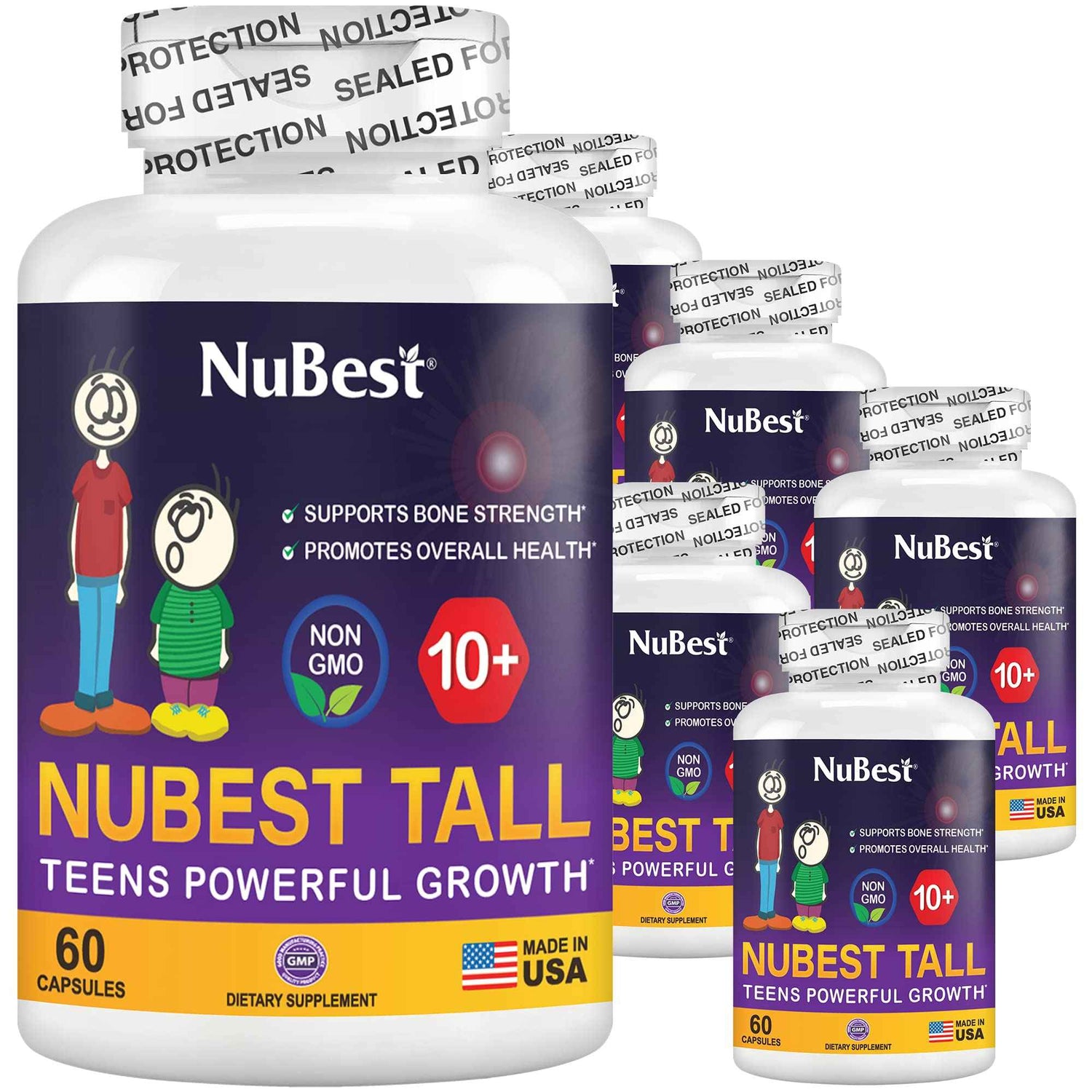 NuBest Tall 10+ Premium Bone Strength Formula, Enhanced Immunity and Overall Health for Age 10+ - Who Drink Milk Daily with Calcium, Vitamin D3, Vitamin K2, and Multivitamins - 60 Capsules