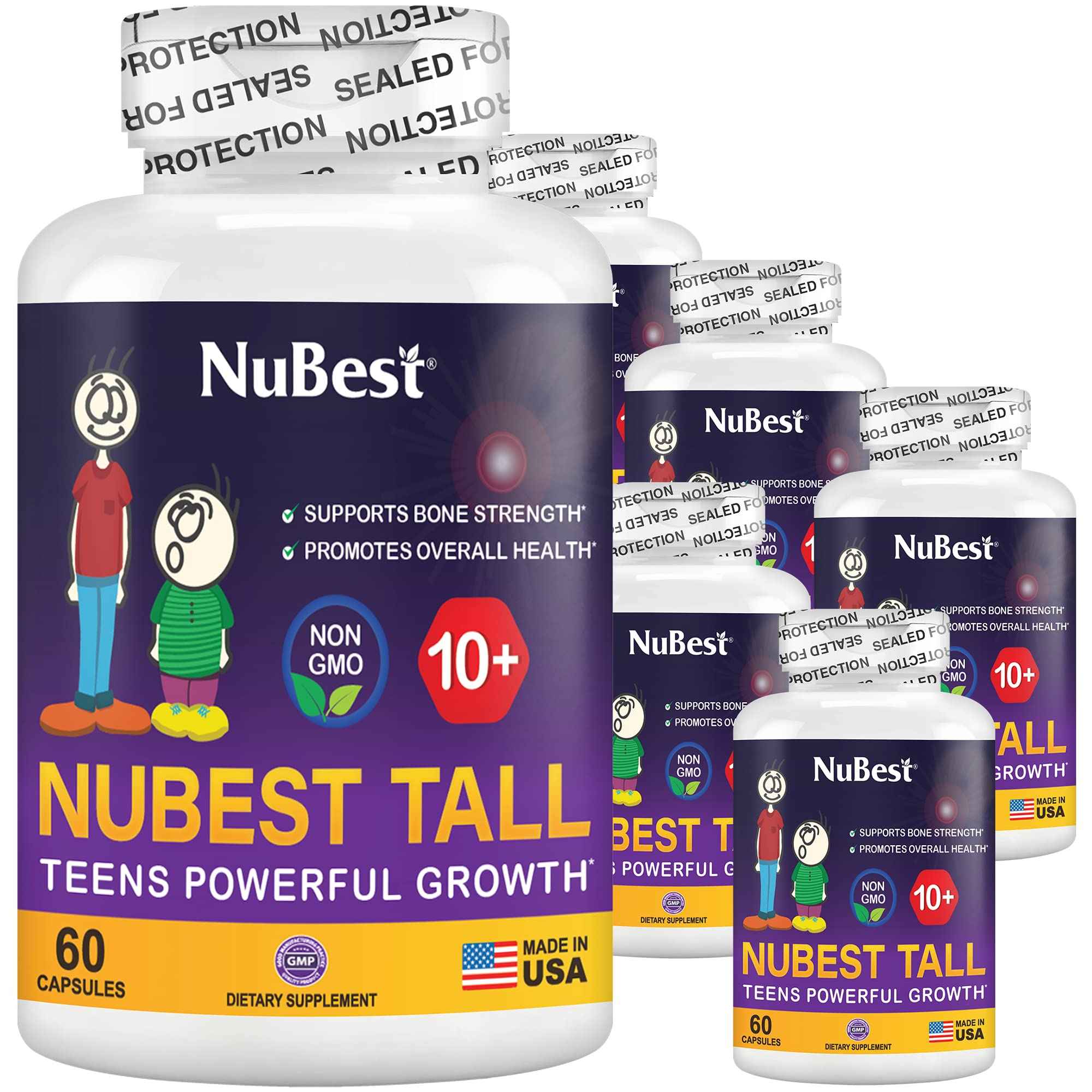 NuBest Tall 10+ Premium Bone Strength Formula, Enhanced Immunity and Overall Health for Age 10+ - Who Drink Milk Daily with Calcium, Vitamin D3, Vitamin K2, and Multivitamins - 60 Capsules