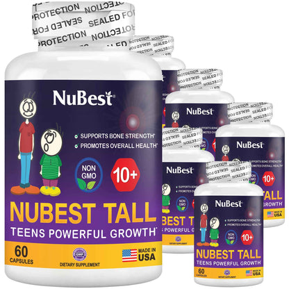 NuBest Tall 10+ Premium Bone Strength Formula, Enhanced Immunity and Overall Health for Age 10+ - Who Drink Milk Daily with Calcium, Vitamin D3, Vitamin K2, and Multivitamins - 60 Capsules