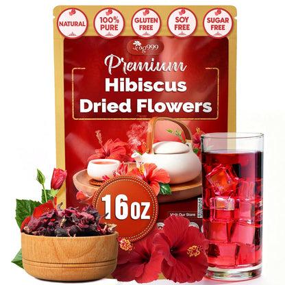 Hibiscus Dried Flowers, Tea Bags, 100% Natural, Pure from Hibiscus Flowers. Loose Flower Hibiscus Herbal Tea. Hibiscus Flower Tea. No Sugar, No Caffeine, No Gluten, Vegan. - DestGlow