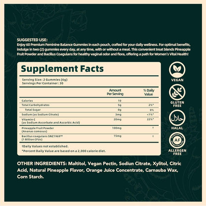 Vital Source Nutrition - Premium Feminine Balance Gummies - for Women’s Health &amp; Wellness - Immune Support - Vegan, Gluten-Free &amp; Halal - Hawaiian Pineapple - 60 Gummies - 30 Servings