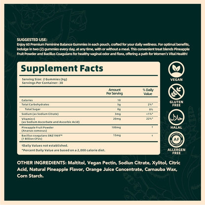 Vital Source Nutrition - Premium Feminine Balance Gummies - for Women’s Health &amp; Wellness - Immune Support - Vegan, Gluten-Free &amp; Halal - Hawaiian Pineapple - 60 Gummies - 30 Servings  DestGlow