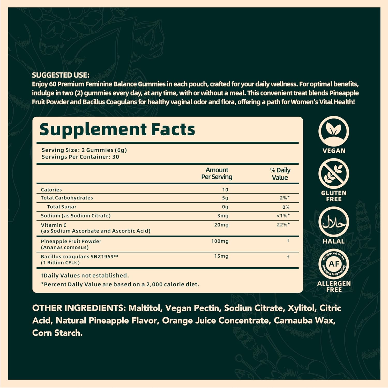 Vital Source Nutrition - Premium Feminine Balance Gummies - for Women’s Health &amp; Wellness - Immune Support - Vegan, Gluten-Free &amp; Halal - Hawaiian Pineapple - 60 Gummies - 30 Servings  DestGlow