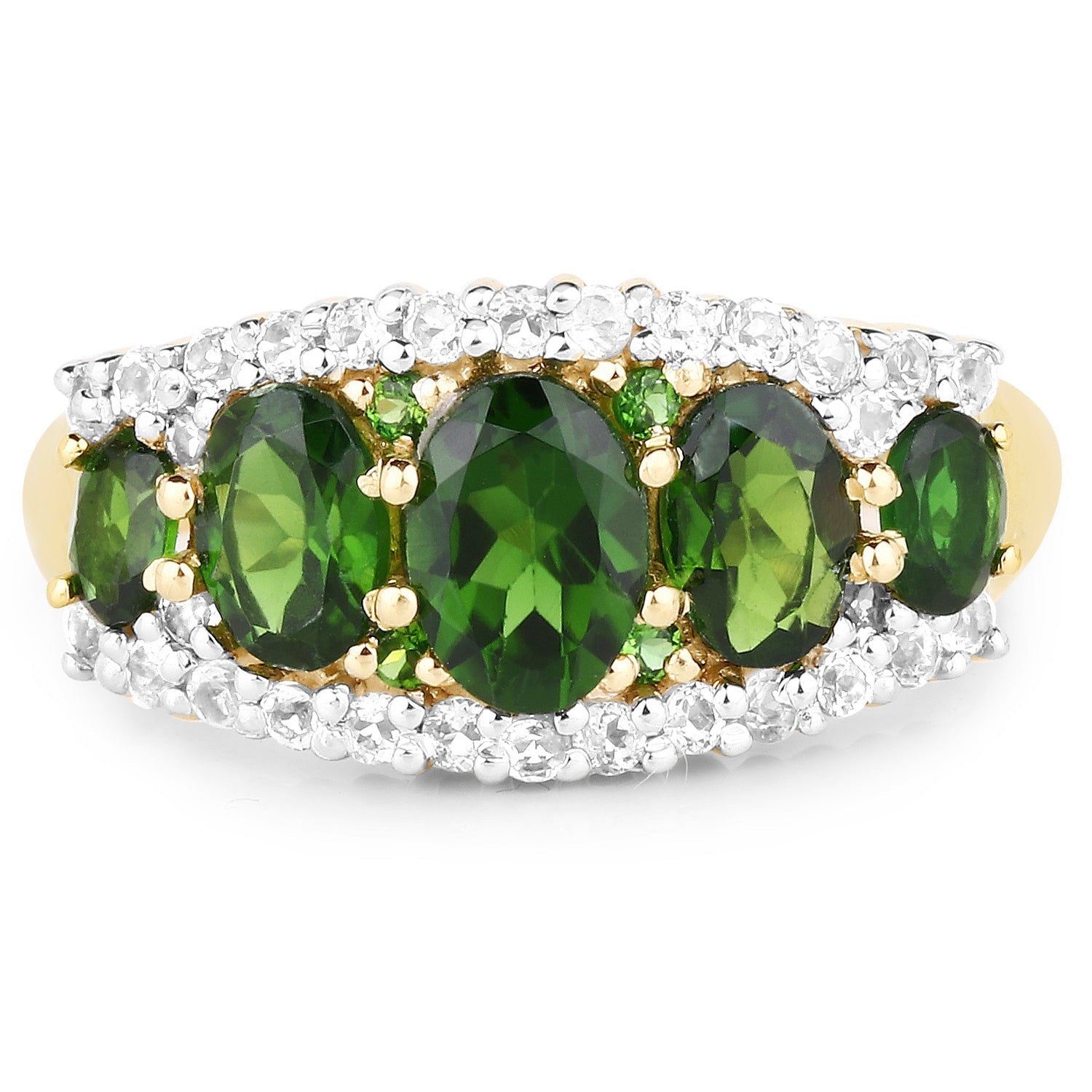 18K Yellow Gold Plated 2.70 Carat Genuine Chrome Diopside and White Topaz .925 Sterling Silver Ring by Bids.com