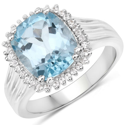4.32 Carat Genuine Blue Topaz and White Zircon .925 Sterling Silver Ring by Bids.com