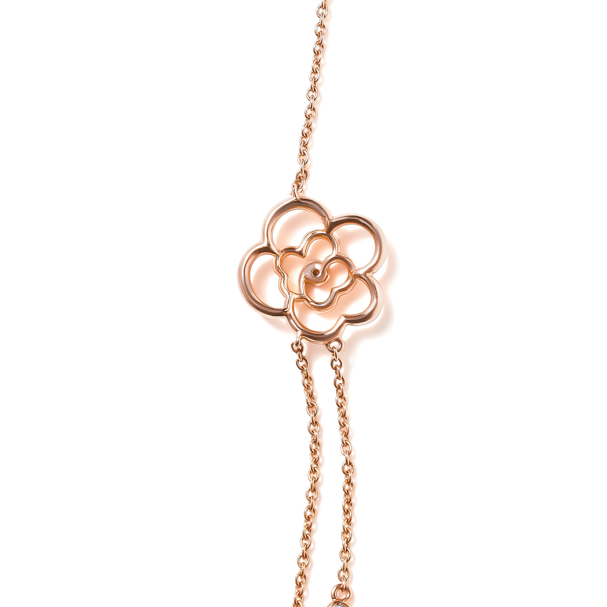 18K Rose Gold 1/2 Cttw Diamond and Freshwater Pearl Double Strand Station Necklace (G-H Color, SI1-SI2 Clarity) - Adjustable up to 16" to 20" by Bids.com