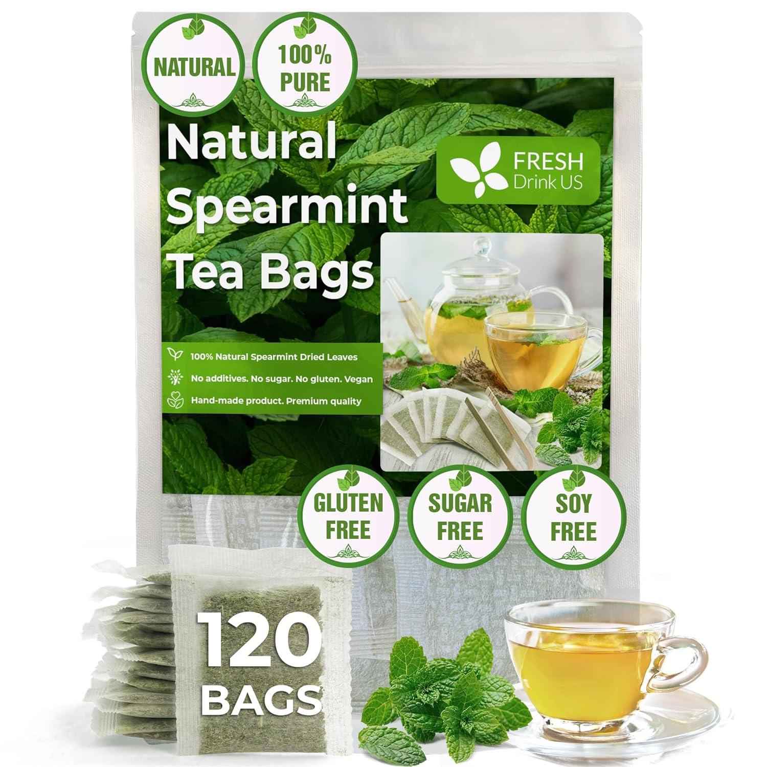 Spearmint Tea Bags, 100% Natural &amp; Pure Spearmint Leaves. Loose Leaf Spearmint Herbal Tea. Spearmint Leaf Tea. No Sugar, No Caffeine, No Gluten, Vegan.