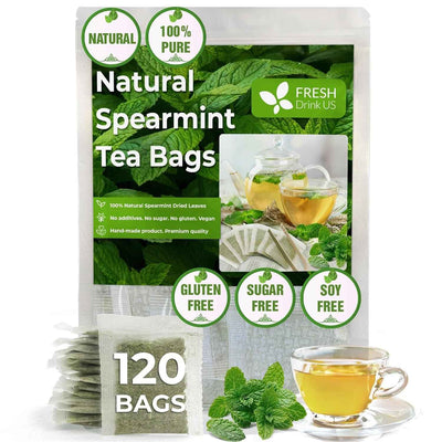 Spearmint Tea Bags, 100% Natural & Pure Spearmint Leaves. Loose Leaf Spearmint Herbal Tea. Spearmint Leaf Tea. No Sugar, No Caffeine, No Gluten, Vegan.