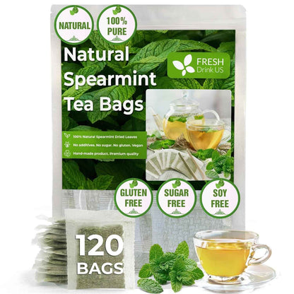 Spearmint Tea Bags, 100% Natural &amp; Pure Spearmint Leaves. Loose Leaf Spearmint Herbal Tea. Spearmint Leaf Tea. No Sugar, No Caffeine, No Gluten, Vegan.