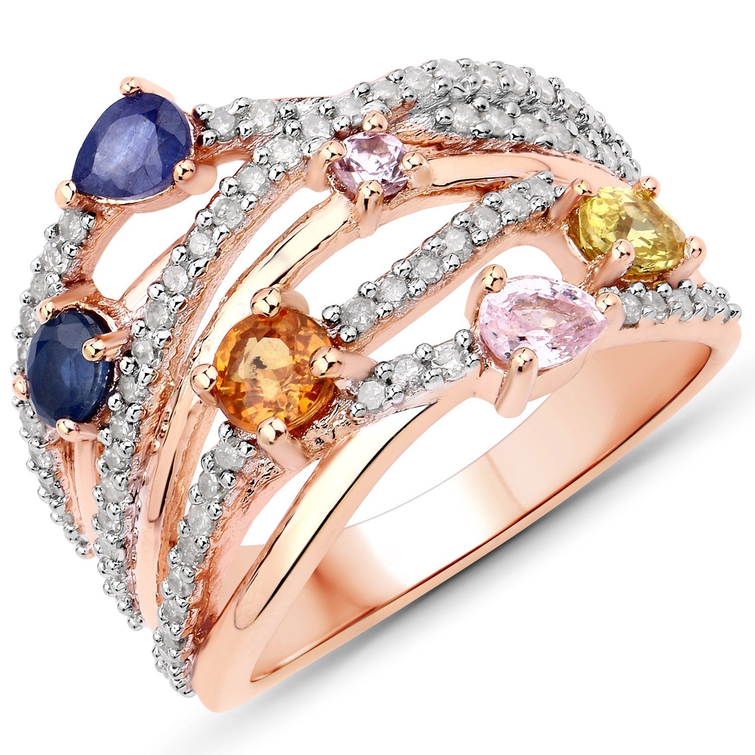 1.51 Carat Genuine Multi Sapphire .925 Sterling Silver Ring  DestGlow
