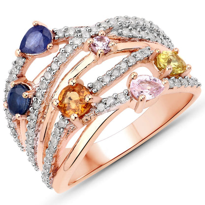 1.51 Carat Genuine Multi Sapphire .925 Sterling Silver Ring  DestGlow