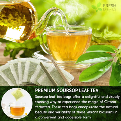 40 Premium Soursop Graviola Leaf Tea Bags, 100% Natural and Pure from Soursop Leaves, Handmade, Made With Natural Materials-Corn Fiber Tea Bag, Sugar/Caffeine/Gluten Free, Hoja Guanabana Tea by FreshDrinkUS - Natural and Premium Herbal Tea