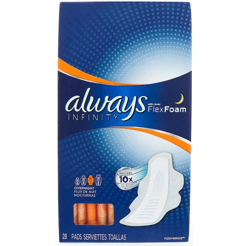 Always Infinity Flex Foam With Wings, Overnight, 28 Pads 