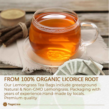 Premium Licorice Root Tea Bags, 100% Natural, Pure Licorice Root, Eco-Conscious Tea Bags, Licorice Root Herbal Tea, Licorice Root Tea. No Sugar, No Caffeine, No Gluten, Vegan