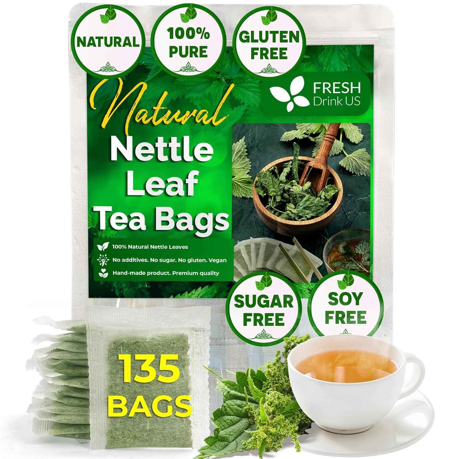 Premium Nettle Leaf Tea Bags, 100% Natural &amp; Pure, Stinging Nettle Leaf Tea, Nettle Leaf Tea, Burn Nettle, Stinging Nettle, Nettle Tea, Stinger Tea, No Sugar/Caffeine &amp; Gluten, Vegan