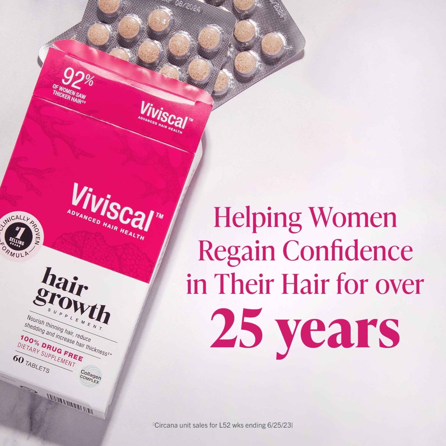 Viviscal Hair Growth Supplements For Women For Thicker, Fuller Hair, Nourishes Thinning &amp; Loss, With Proprietary Collagen Complex, 180 Tablets, 3 Month Supply