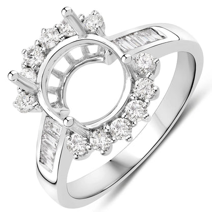 0.58 Carat Genuine White Diamond 14K White Gold Semi Mount Ring - holds 9.00mm Round Gemstone by Bids.com