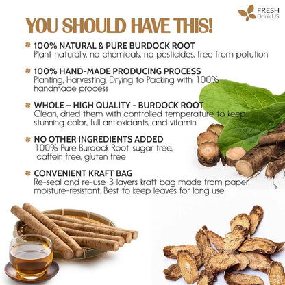 Burdock Root Tea Bags, 100% Natural &amp; Pure from Burdock Root. Burdock Root Herbal Tea. Burdock Root Tea. No Sugar, No Caffeine, No Gluten, Vegan.