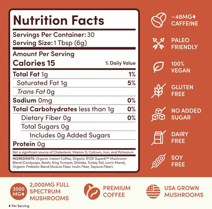 RYZE SUPERFOODS Mushroom Medium Roast Coffee Starter Kit, USDA Organic Instant Coffee with 6 Adaptogenic Mushrooms and for Energy, Focus, Digestion, Immunity with Lions Mane &amp; Turkey Tail 30 Serving