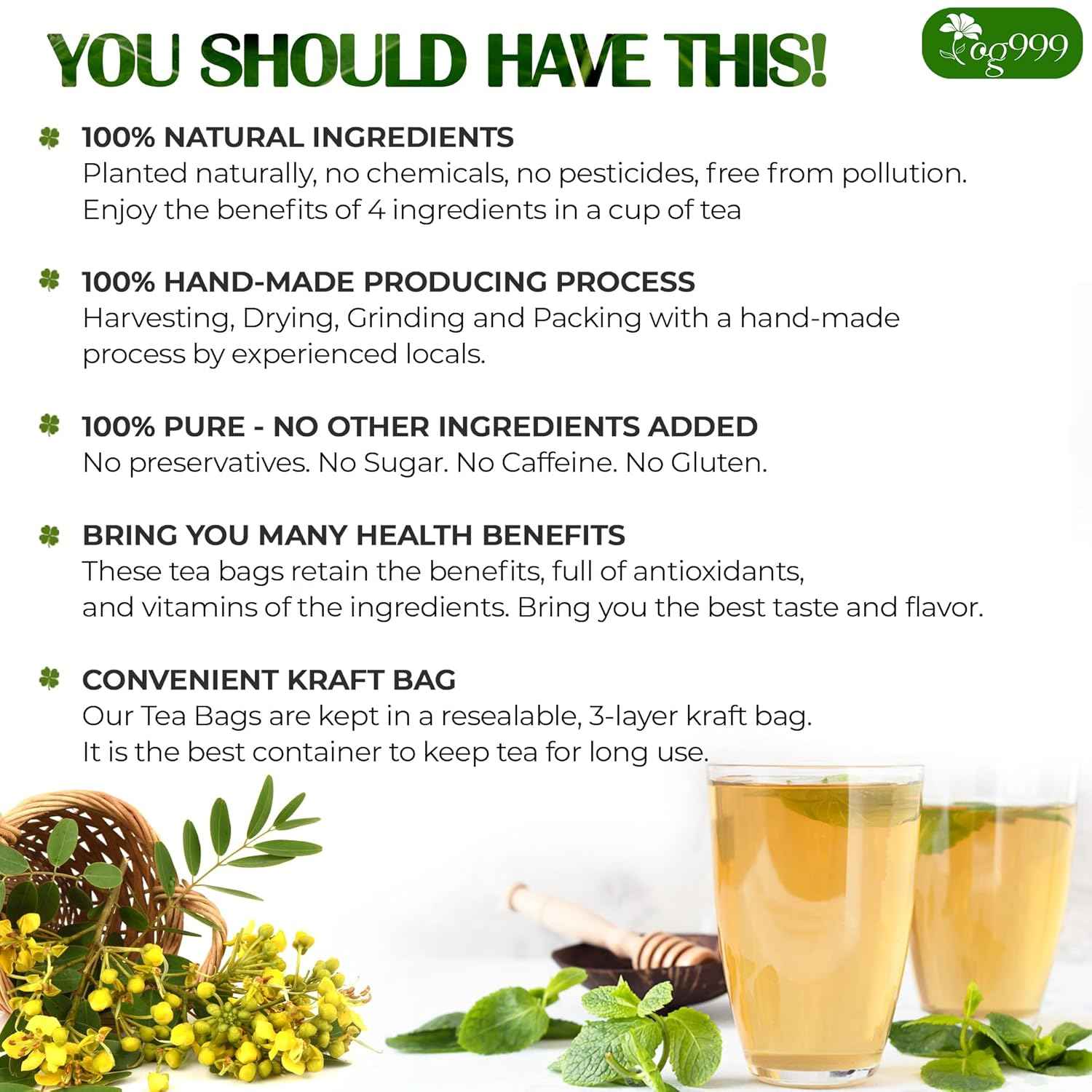 Premium Senna Peppermint Tea Bags. Relieves Constipation Natural Tea