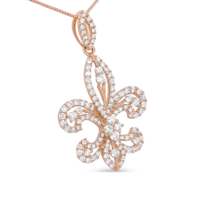 14K Yellow Gold 1.00 Cttw Round Diamond Fleur De Lis 18" Pendant Necklace (H-I Color, SI2-I1 Clarity) by Bids.com