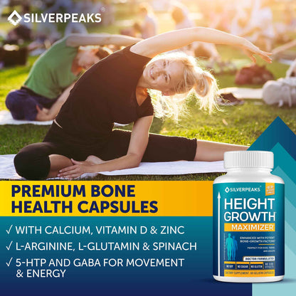 SILVERPEAKS Growth Capsules to Grow Taller - Height Growth Maximizer with Calcium for Bone Strength - Made in USA - Natural Get Taller Supplement - Free of Growth Hormone