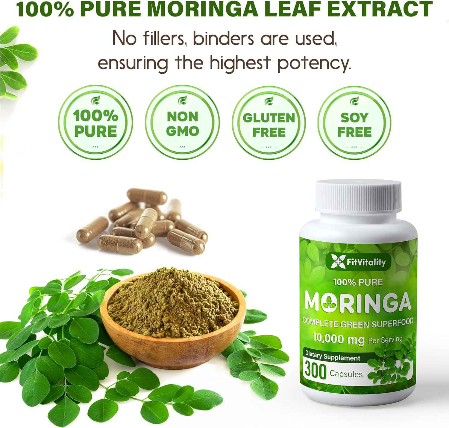 Moringa Capsules|300 Capsules|Moringa Oleifera|10,000mg