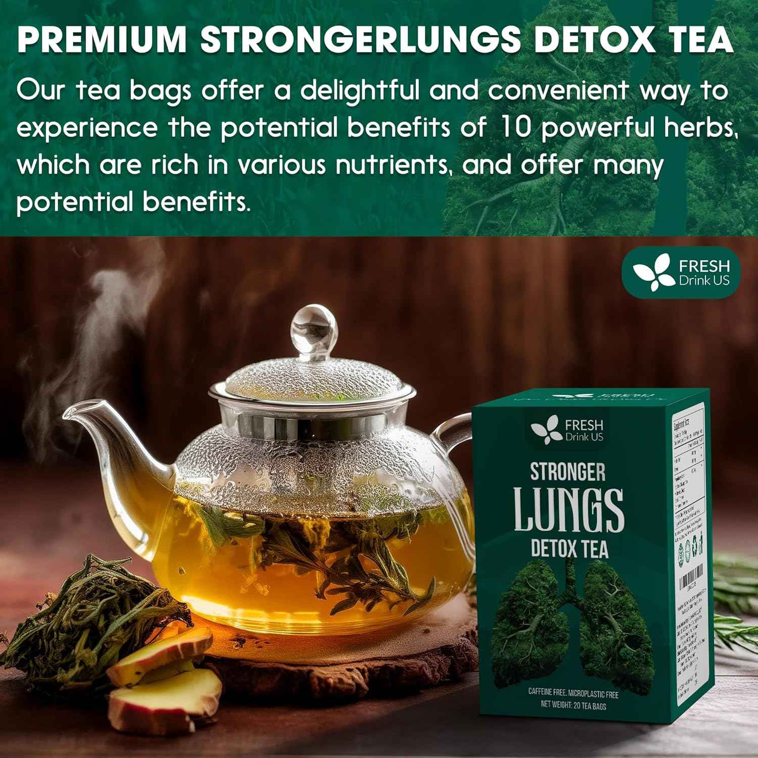 StrongerLungs Tea Bags - Supports Lung Cleanse, Congestion Relief &amp; Mucus Detox