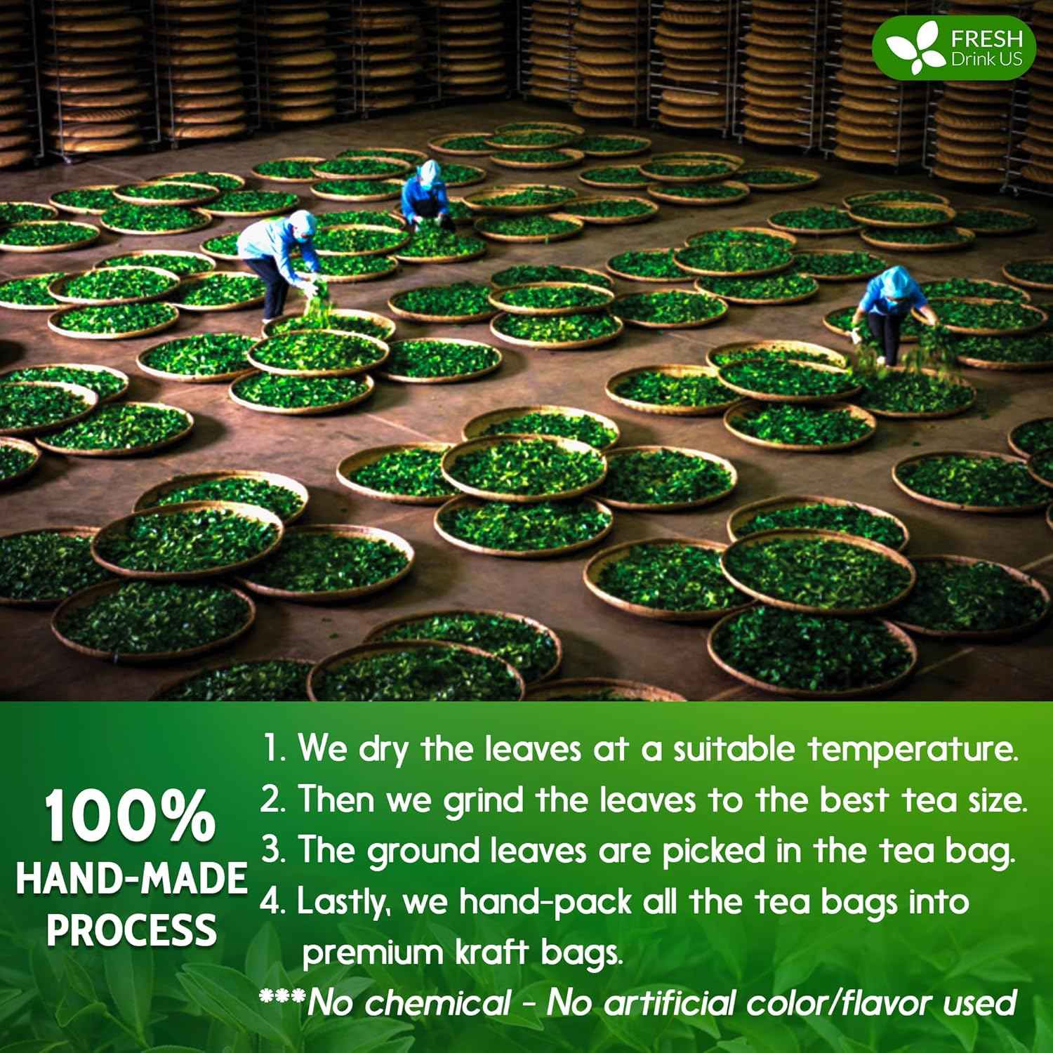 Premium Green Tea Bags, 100% Natural &amp; Pure from Green Tea. Green Herbal Tea. No Sugar, No Gluten, Vegan