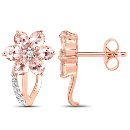 1.66 Carat Genuine Morganite and White Topaz .925 Sterling Silver Earrings  DestGlow