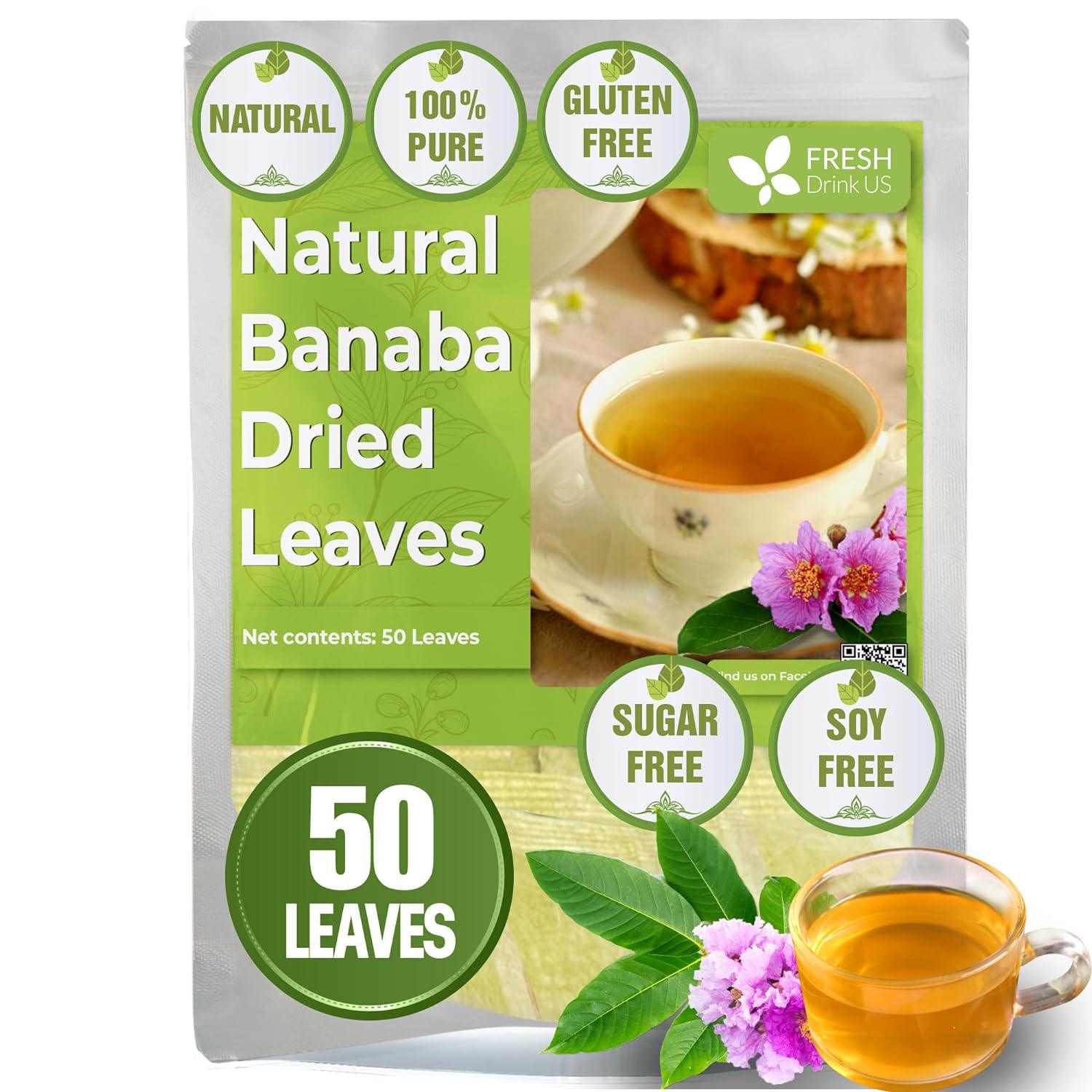 Natural Banaba Dried Leaves, Tea Bags, Powder, Whole Banaba Leaves, 100% Pure Dried Banaba Leaves, Banaba Leaf Tea, No Additives, No Caffeine, Vegan by FreshDrinkUS - Natural and Premium Herbal Tea