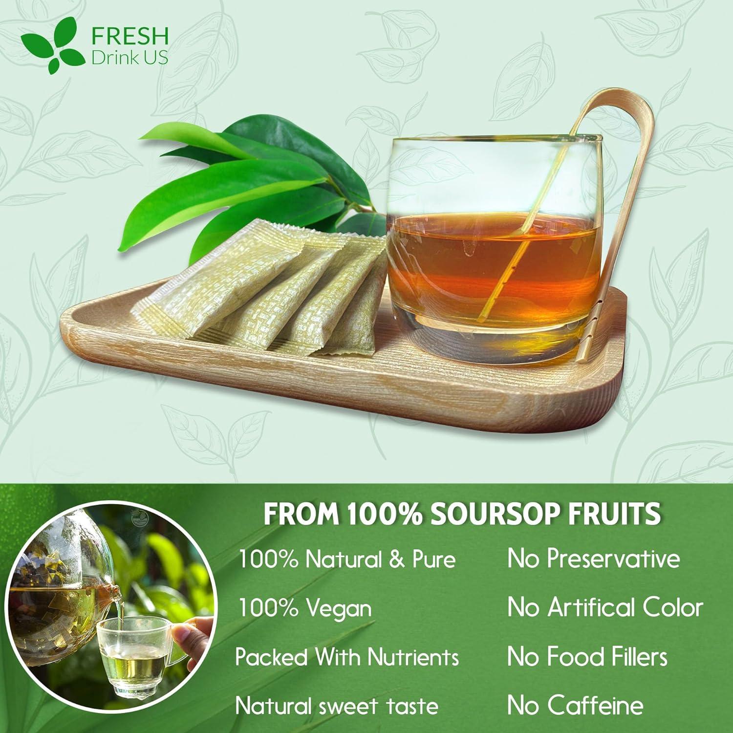 Premium Soursop Graviola Fruit Tea Bags, Tea Powder, 100% Natural and Pure from Soursop Fruits, Handmade, Made With Natural Materials-Corn Fiber Tea Bag, Sugar/Caffeine/Gluten Free, Hoja Guanabana Tea by FreshDrinkUS - Natural and Premium Herbal Tea