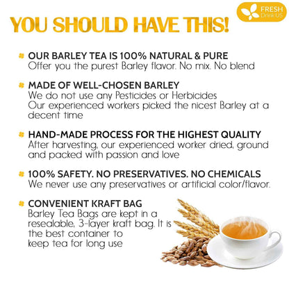 Premium Barley Tea Bags, 100% Natural &amp; Pure from Barley. Loose Barey Herbal Tea. No Sugar, No Caffeine, No Gluten, Vegan.