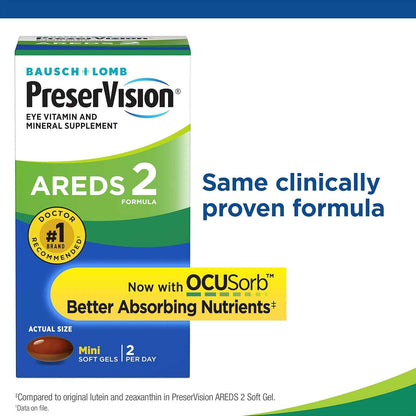 PreserVision AREDS 2 Eye Vitamins, Lutein and Zeaxanthin Supplement with Vitamin C, Vitamin E,Zinc, and Copper, 130 Softgels