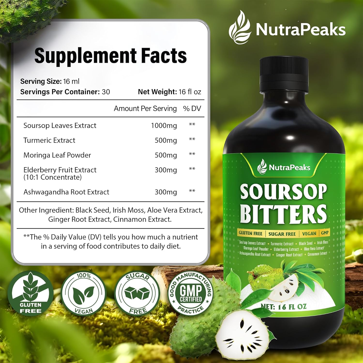 Soursop Bitters Liquid – Herbal Detox Formula with Soursop, Turmeric, Moringa &amp; Black Seed by FreshDrinkUS - Natural and Premium Herbal Tea