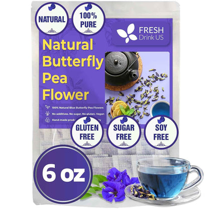 Premium Butterfly Pea Flowers, Tea Bags, 100% Natural and Pure from Butterfly Pea Flowers, Hand-made, Made With Natural Materials-Corn Fiber Tea Bag, Sugar/Caffeine/Gluten Free