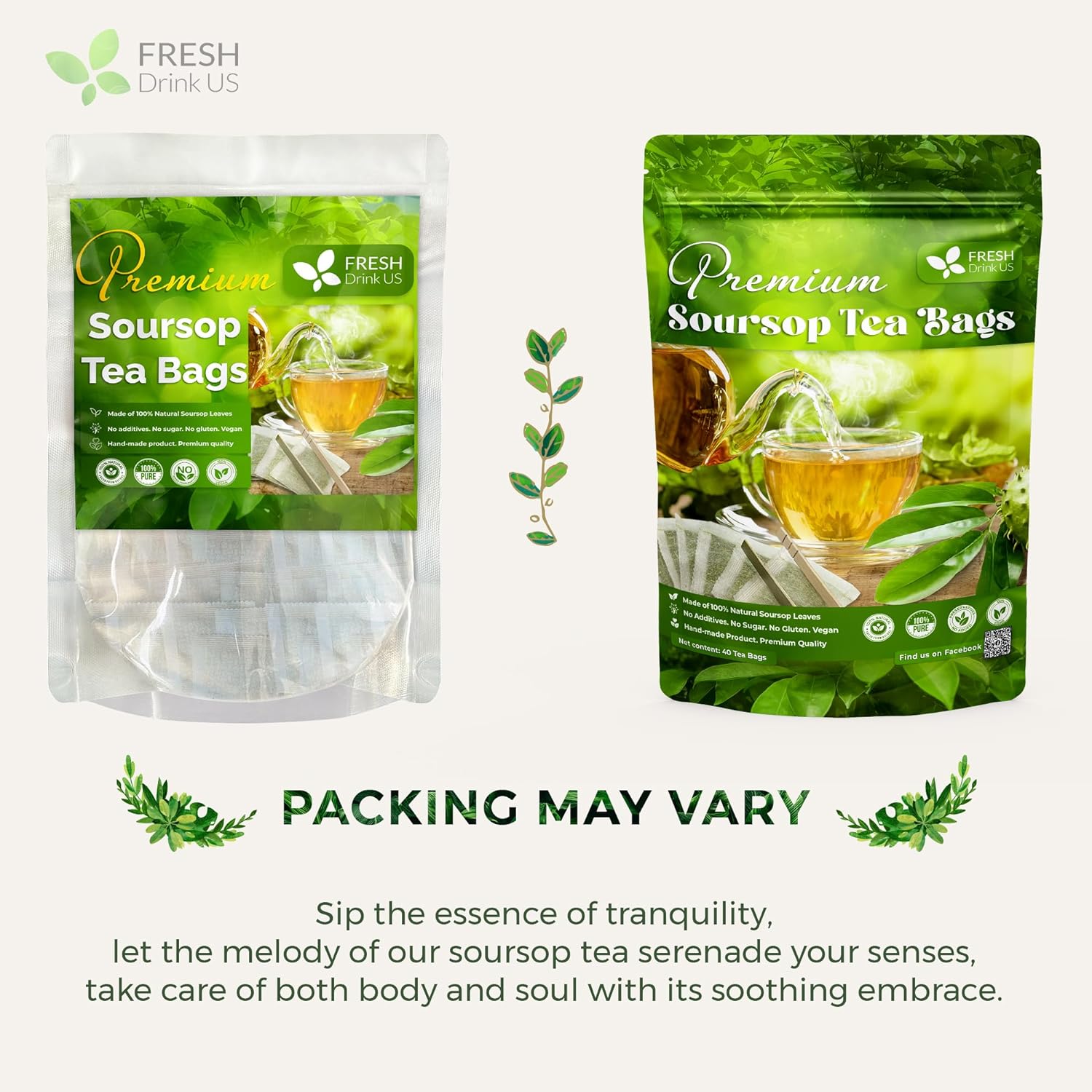 Premium Soursop Leaves Tea bags, Dried Soursop Leaves, Soursop Leaf Powder, Guanabana Leaves Tea, Hoja Guanabana Tea by FreshDrinkUS - Natural and Premium Herbal Tea
