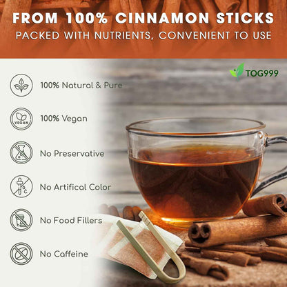 Pure Cinnamon Tea, 100% Natural &amp; Pure Cinnamon. Cinnamon Herbal Tea. Cinnamon Stick Herbal Spice Tea. No Sugar, No Caffeine, No Gluten, Vegan.
