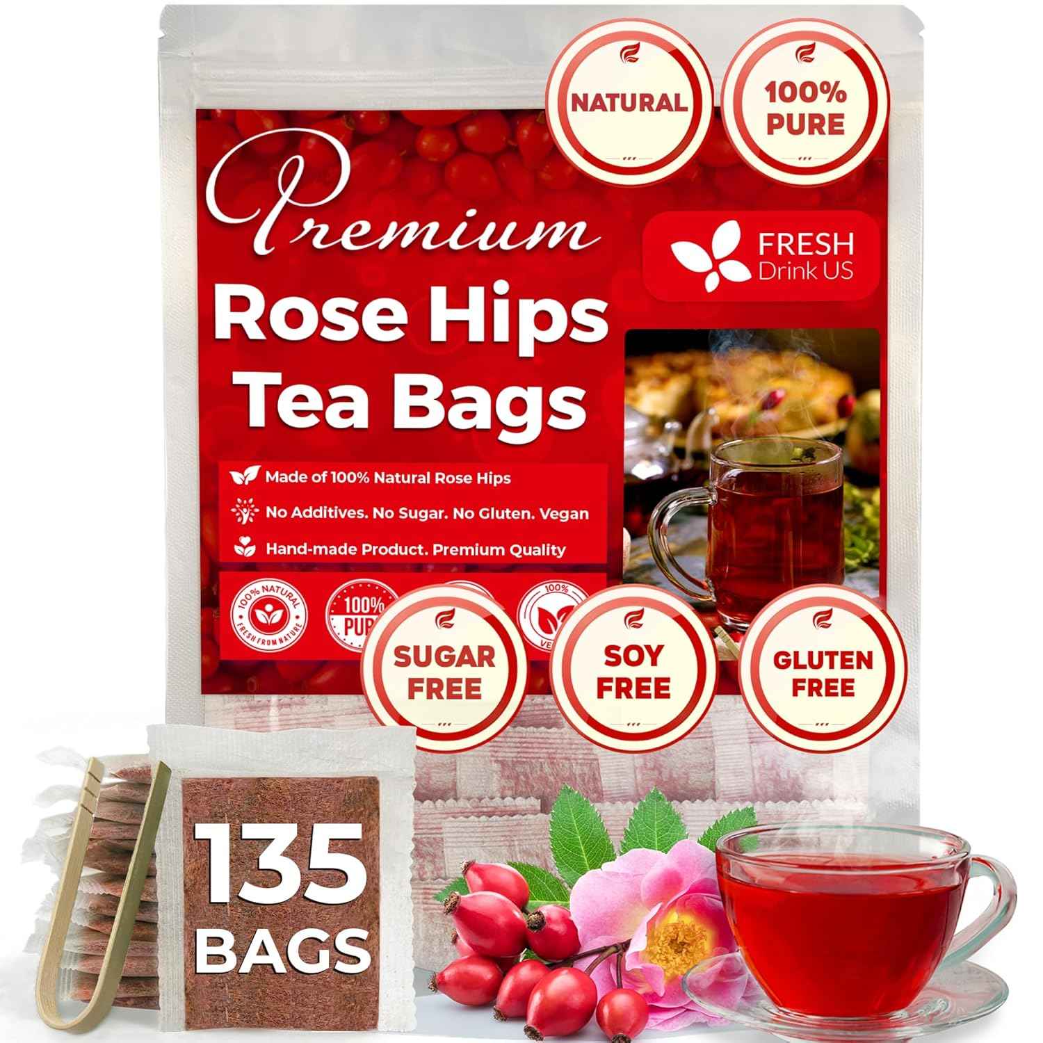Premium Rosehip Tea Bags, 100% Natural &amp; Pure from Rose Hip Fruits.