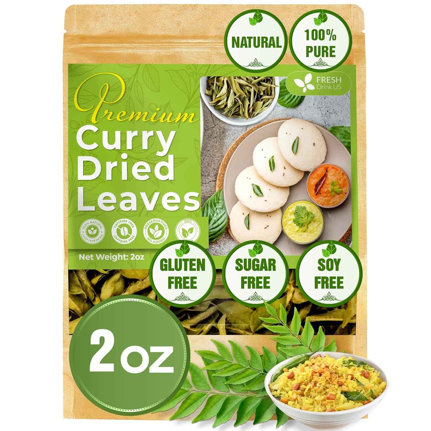 Premium Curry Leaves, Whole Dried Leaves, 100% Natural, Pure Curry Leaves, Hand-made, Wildcrafted, Indian Spice for Cooking, Curry Leaf Dried, No Additives, No Gluten, Vegan