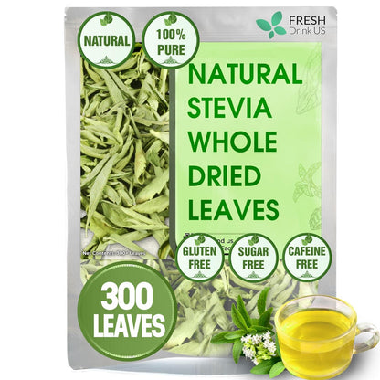 Stevia Leaf, Whole Dried Leaves, Tea Bags, Powder, 100% Natural and Pure from Stevia Leaves. Sugar Substitute for Tea, Coffee. Loose Leaf Stevia Herbal Tea. Zero Calorie Sweetener. No Sugar, No Caffeine, No Gluten, Vegan. by FreshDrinkUS - Natural and Premium Herbal Tea