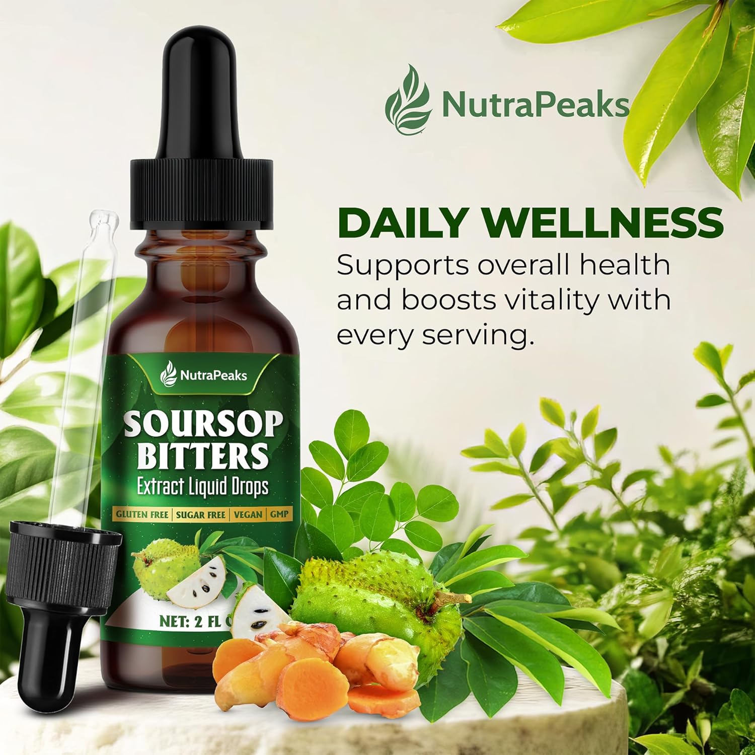 Soursop Bitters Liquid Drops – Premium Herbal Blend with Soursop Leaves, Black Seed, Moringa, Ashwagandha, Senna, Goat Weed &amp; Ginger, 2 fl oz by FreshDrinkUS - Natural and Premium Herbal Tea