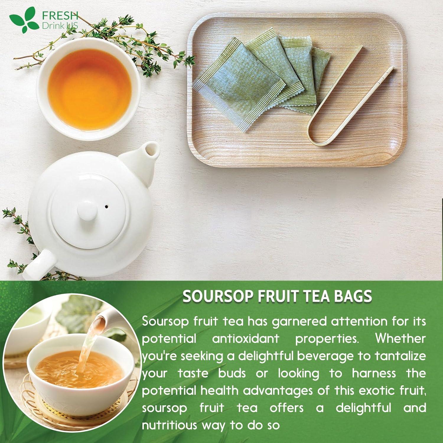 Premium Soursop Graviola Fruit Tea Bags, Tea Powder, 100% Natural and Pure from Soursop Fruits, Handmade, Made With Natural Materials-Corn Fiber Tea Bag, Sugar/Caffeine/Gluten Free, Hoja Guanabana Tea by FreshDrinkUS - Natural and Premium Herbal Tea