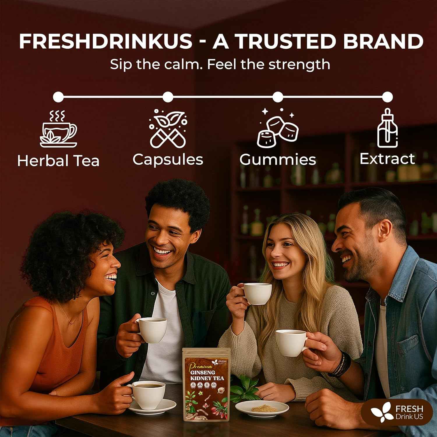 Ginseng 6 Treasures Kidney Tea, Super Kidney Cleanse Detox Tea For Men &amp; Women, 100% Natural Roots &amp; Berries | Caffeine-Free | Adaptogenic Blend for Energy, Wellness &amp; Vitality Support