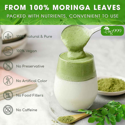 Premium Moringa Leaf Powder, 100% Natural and Pure from Moringa Leaves, No Additives, No Gluten, No Sugar, Vegan