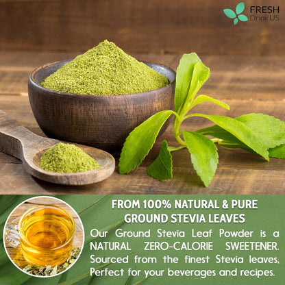 Stevia Leaf, Whole Dried Leaves, Tea Bags, Powder, 100% Natural and Pure from Stevia Leaves. Sugar Substitute for Tea, Coffee. Loose Leaf Stevia Herbal Tea. Zero Calorie Sweetener. No Sugar, No Caffeine, No Gluten, Vegan. by FreshDrinkUS - Natural and Premium Herbal Tea